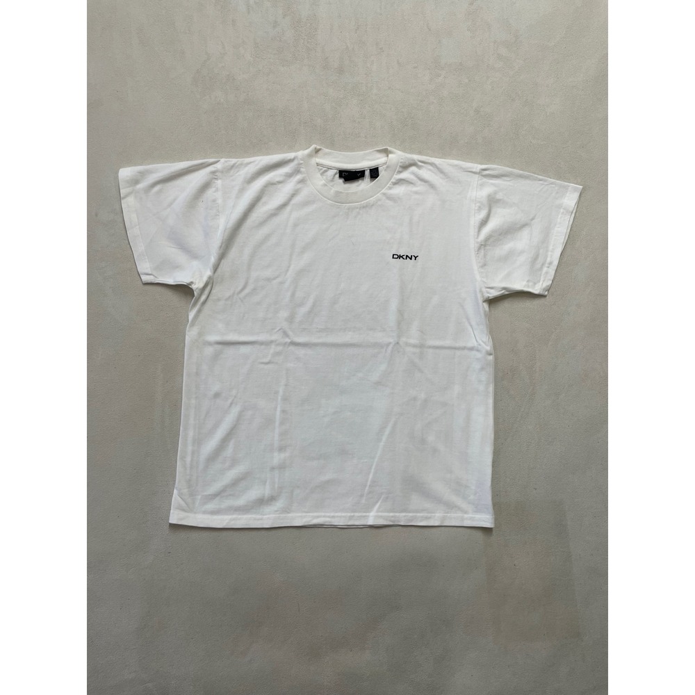 DKNY Womens White Cotton Logo Short Sleeve Crew Neck T-Shirt Large RN 68596
